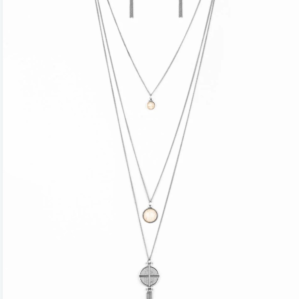 Paparazzi Silver Layered Necklace with Key Pendant